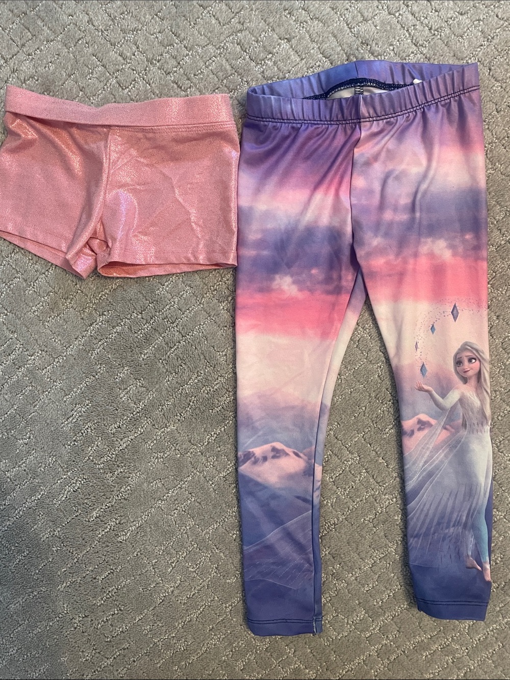 Disney Girls Pink Metallic Shorts and Purple-Pink Frozen Leggings